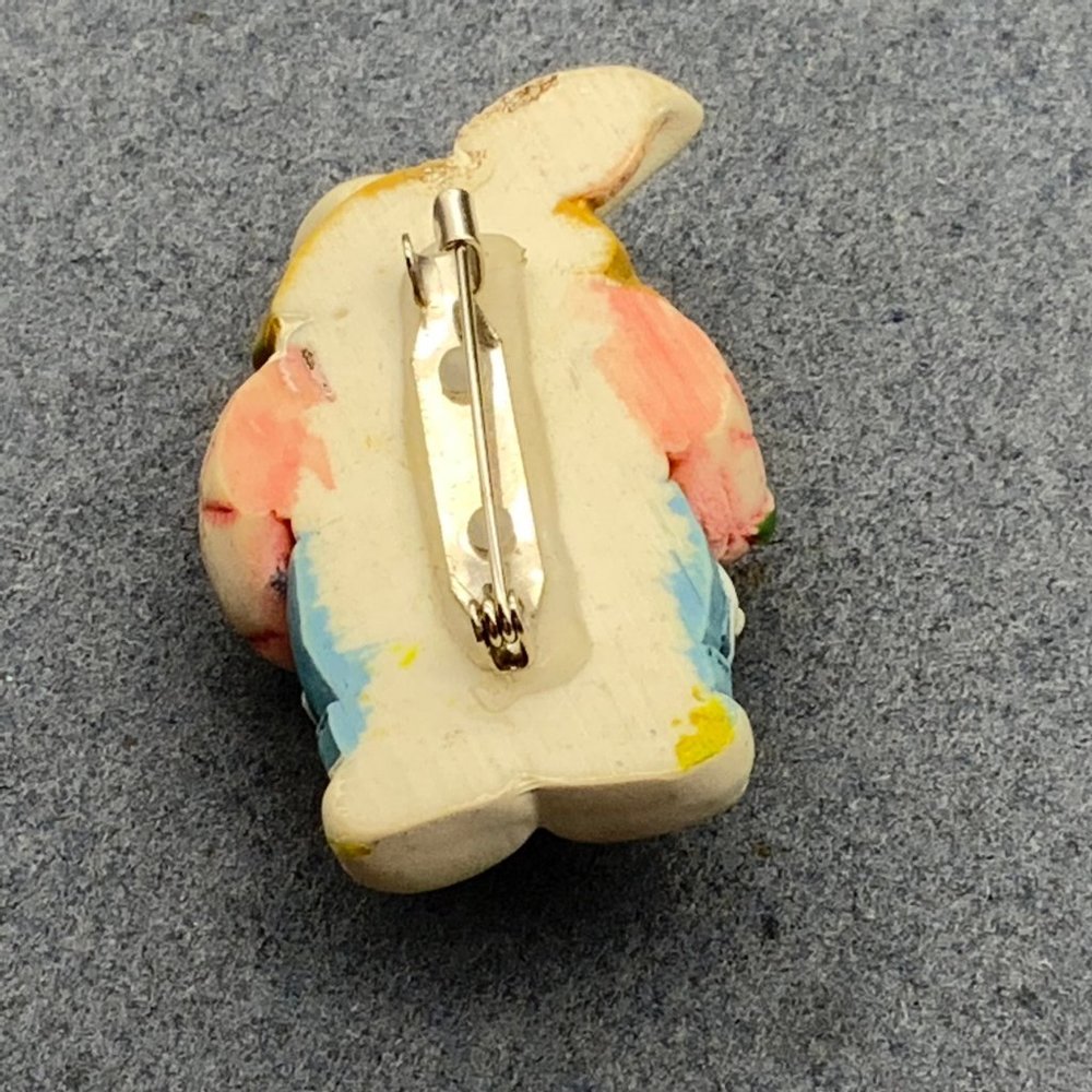 Bunny Overalls Pin Brooch Easter Rabbit Flowers - Picture 6 of 7